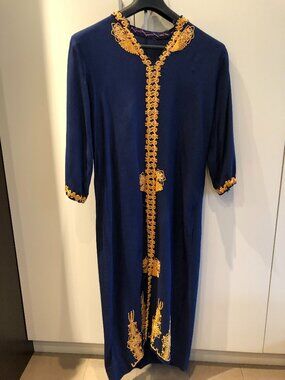 Arabic Middle East Hand Embroidered Dress Drk Blue Vintage-Size 8